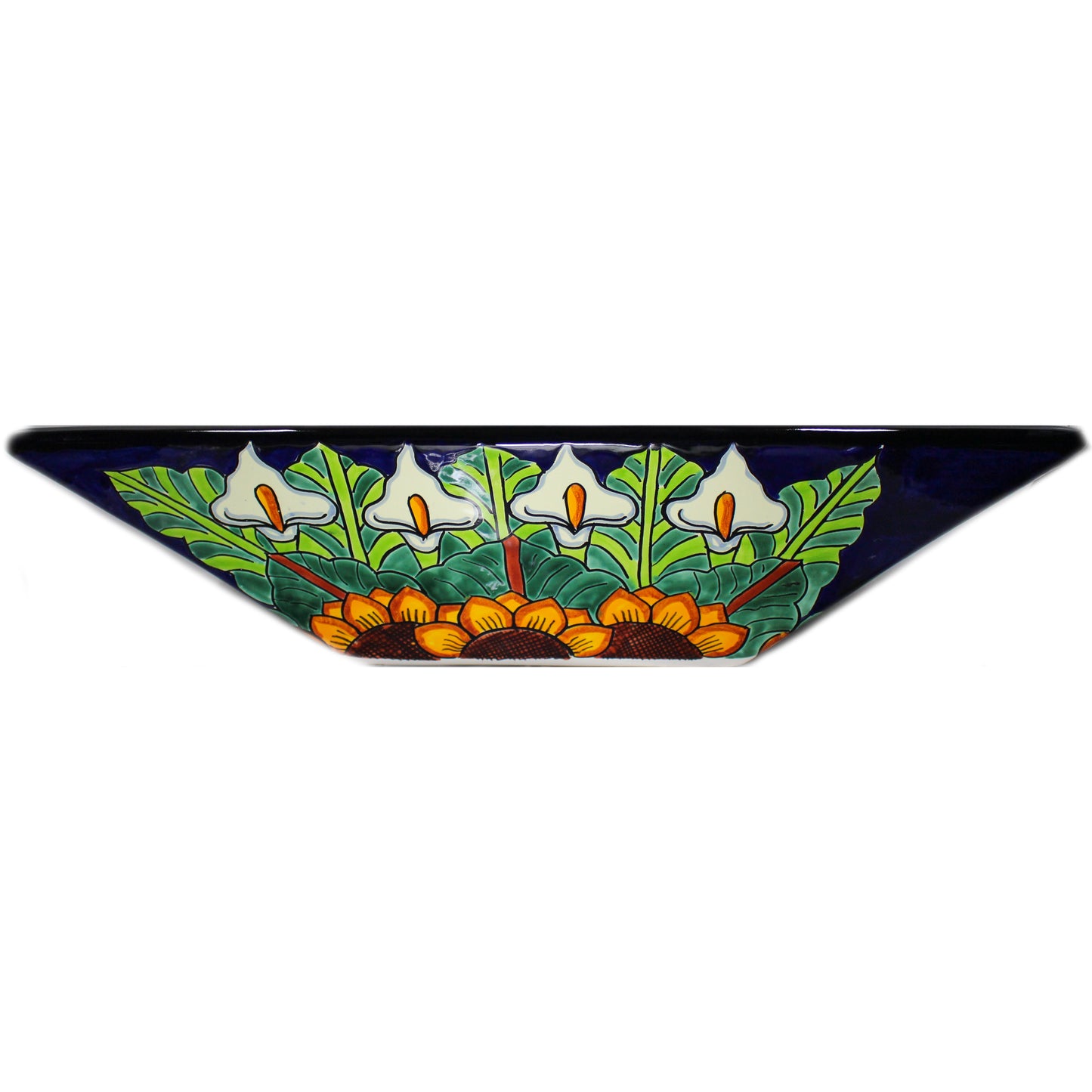 TALAVERA VESSEL SINK RECTANGLE GIRASOL Y CALLA LILLIES AZUL COBALTO